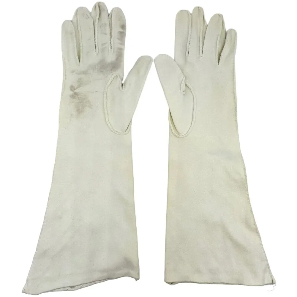 Vintage Embroidered Cotton Gloves 13″ - Size 7½ Made in British Crown‎ Colony